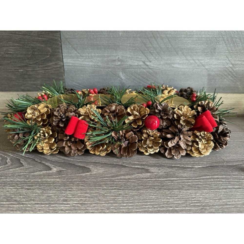 Vtg Pinecone Christmas Branch Tree Tabletop Decoration 4 Candle Centerpiece NIB